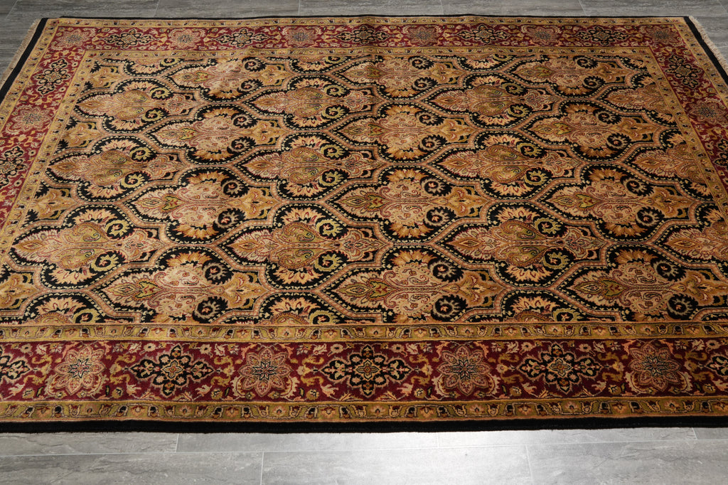 5.9 x 8.9 Quality Hand-Knotted Jaipour Rug Black Burgundy Lustrous Natural Wool #PIX-6798