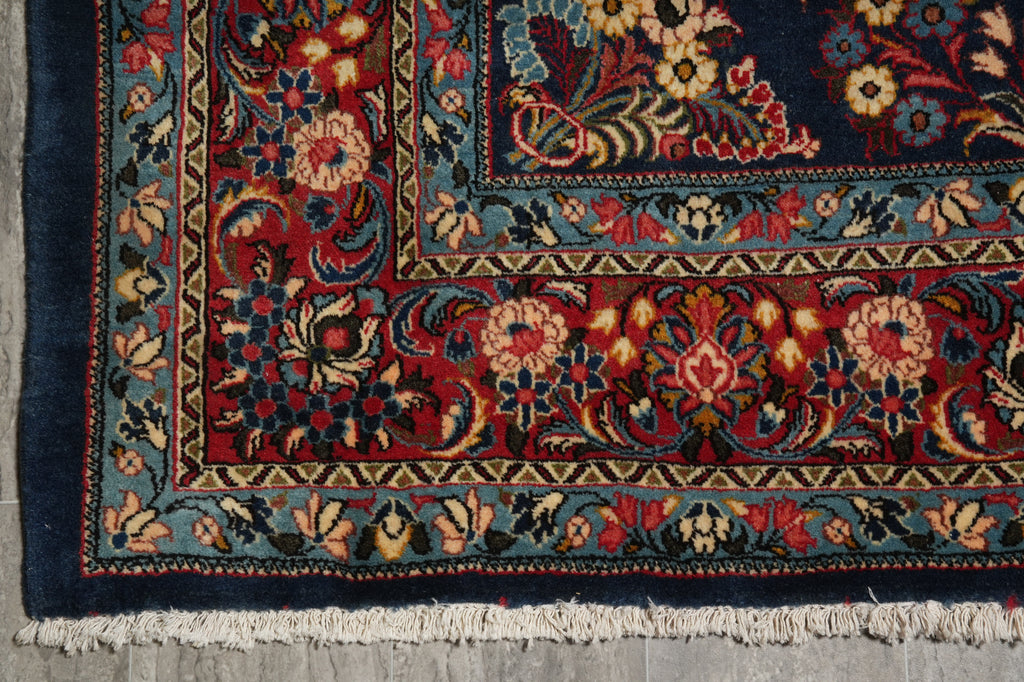 7' x 10'5"” Navy Blue Fine Wool Dense Weave Persian Sarouk Rug 72743