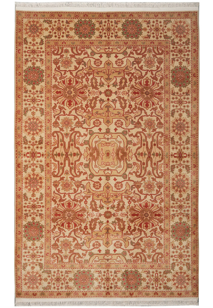 6 x 9 Hand-Knotted Pakistani Antique Style Wool Area Rug Beige Gold Rust #PIX-18852
