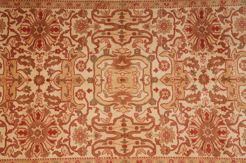 6 x 9 Hand-Knotted Pakistani Antique Style Wool Area Rug Beige Gold Rust #PIX-18852