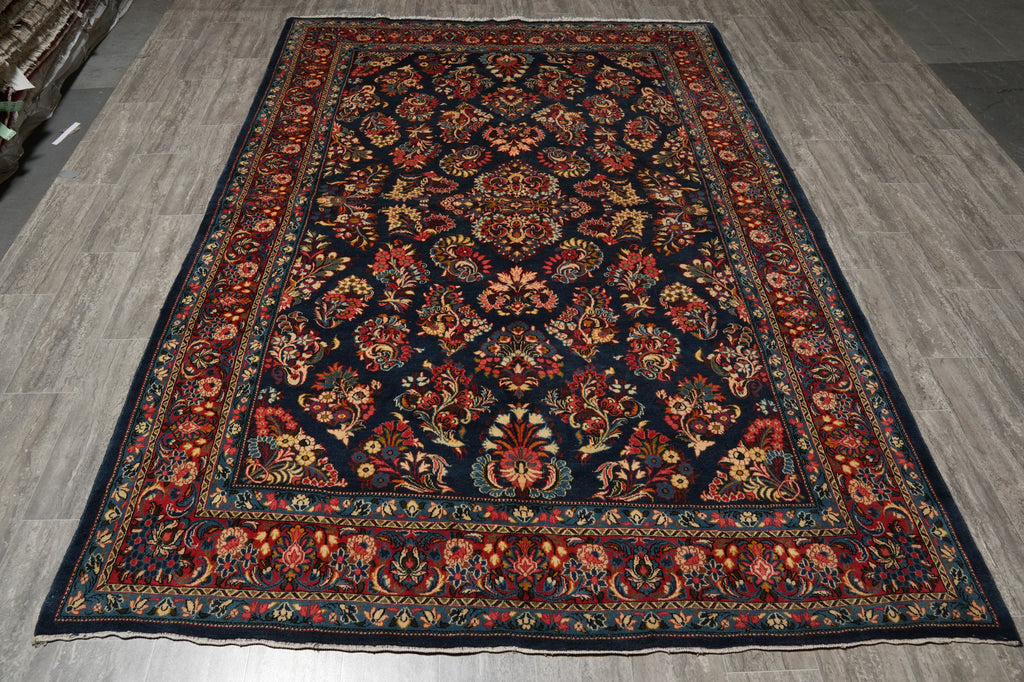 7' x 10'5"” Navy Blue Fine Wool Dense Weave Persian Sarouk Rug 72743