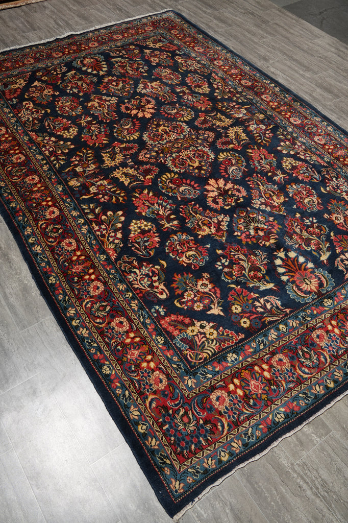 7' x 10'5"” Navy Blue Fine Wool Dense Weave Persian Sarouk Rug 72743