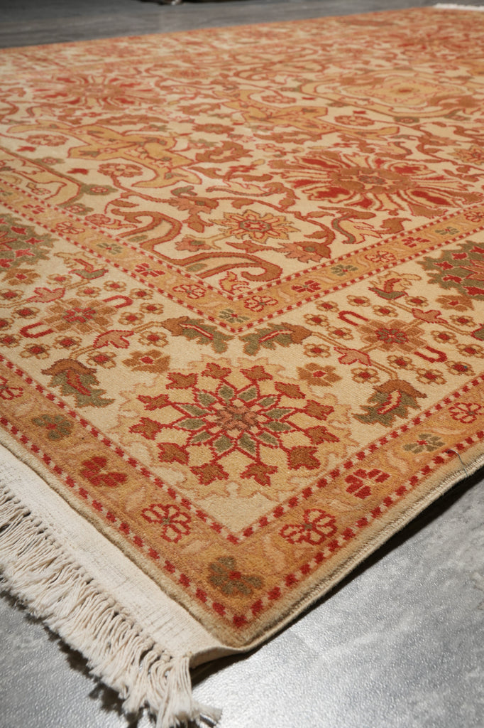 6 x 9 Hand-Knotted Pakistani Antique Style Wool Area Rug Beige Gold Rust #PIX-18852