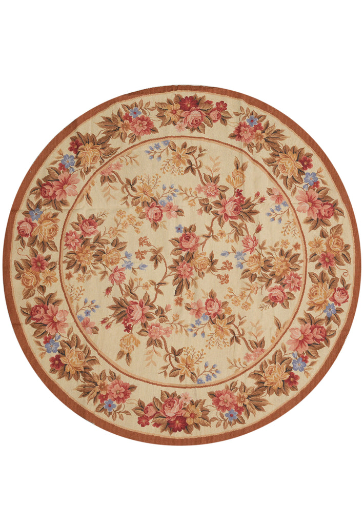 5.10 x 5.10 Feet Round Needle Point Tapestry Rug French Floral