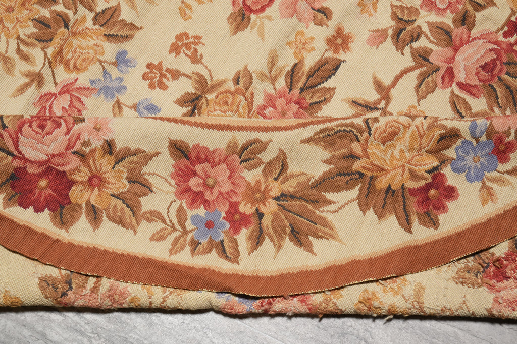 6 x 6 Feet Round Needle Point Tapestry Rug French Floral #F-4505