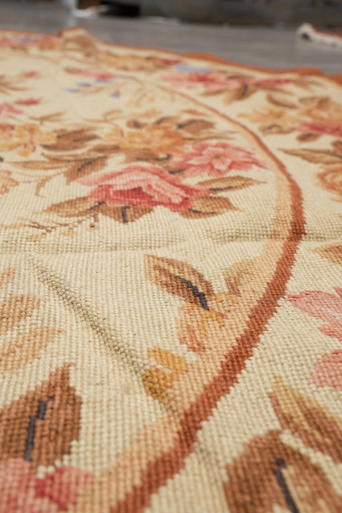 6 x 6 Feet Round Needle Point Tapestry Rug French Floral #F-4505