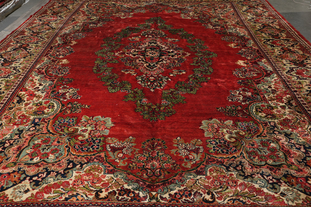 13 x 19 Persian Sarouk Kerman Rug Open Field 1960's Iran #F-4506