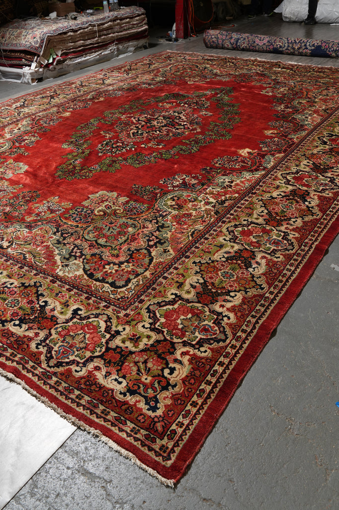 13 x 19 Persian Sarouk Kerman Rug Open Field 1960's Iran #F-4506