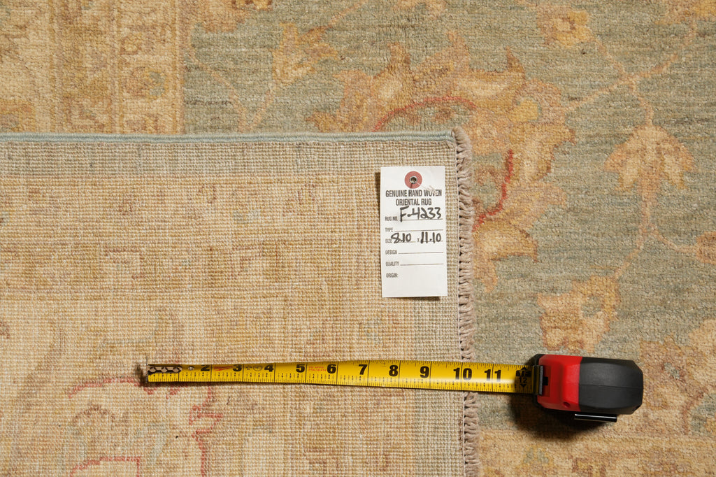 8.10 x 12 Chobi Peshawar handmade Rug Neutral Green Gold #F-4233