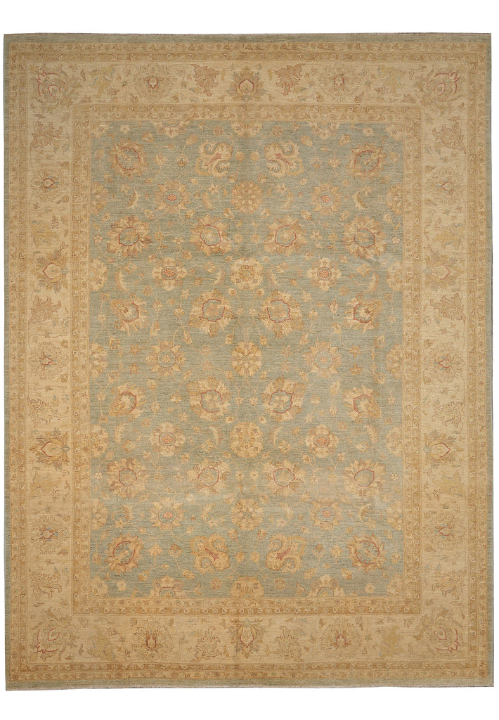 8.10 x 12 Chobi Peshawar handmade Rug Neutral Green Gold #F-4233
