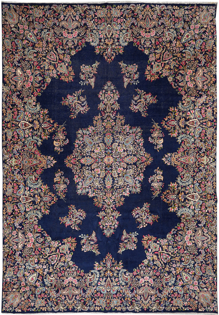9.8 x 13.5  Persian Kerman Rug Blue