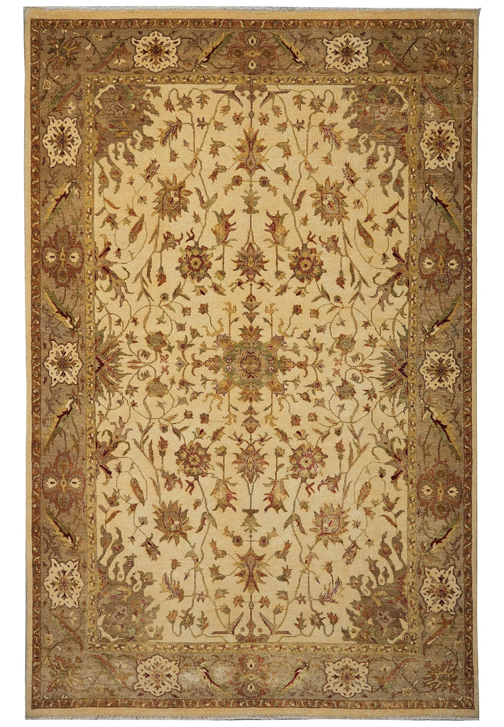 6 x 9 Beige, Green Hand-Knotted Agra Rug #PIX-15573