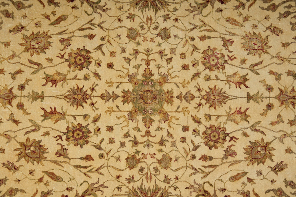 6 x 9 Beige, Green Hand-Knotted Agra Rug #PIX-15573