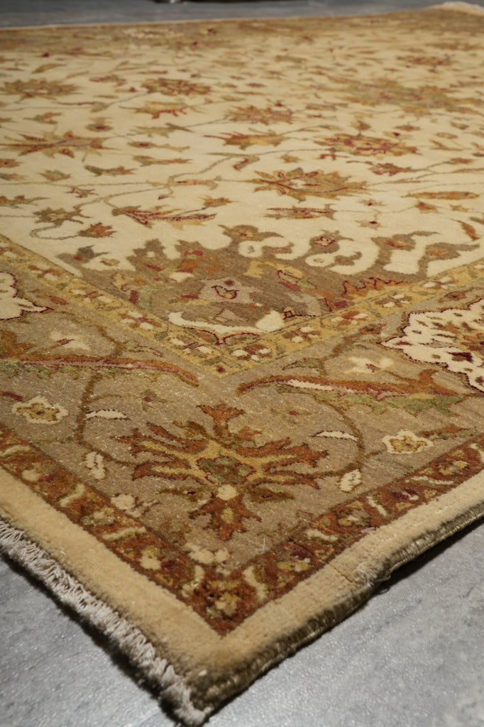 6 x 9 Beige, Green Hand-Knotted Agra Rug #PIX-15573