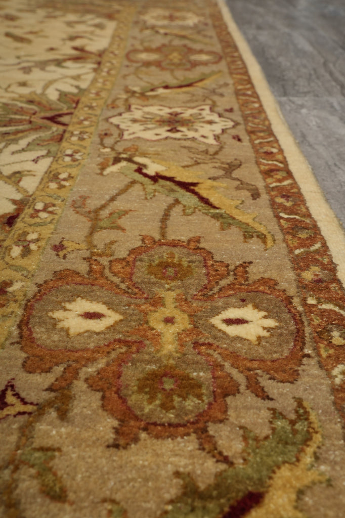 6 x 9 Beige, Green Hand-Knotted Agra Rug #PIX-15573