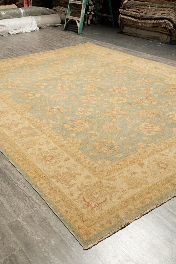 8.10 x 12 Chobi Peshawar handmade Rug Neutral Green Gold #F-4233