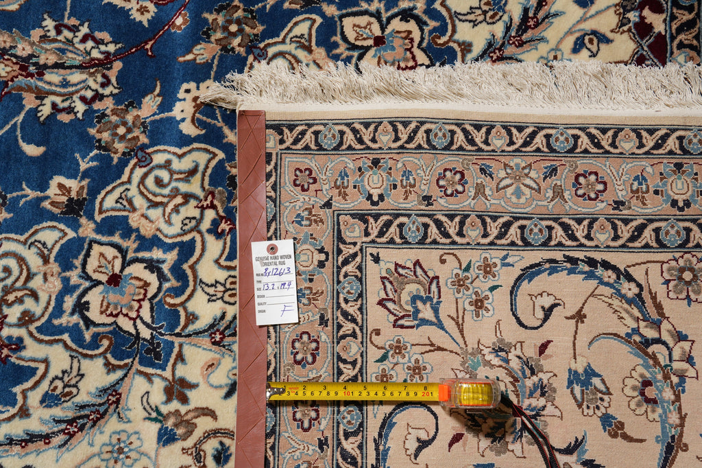 13 x 19.4 Authentic Persian Blue Nain Rug Wool and Silk #PIX-12613