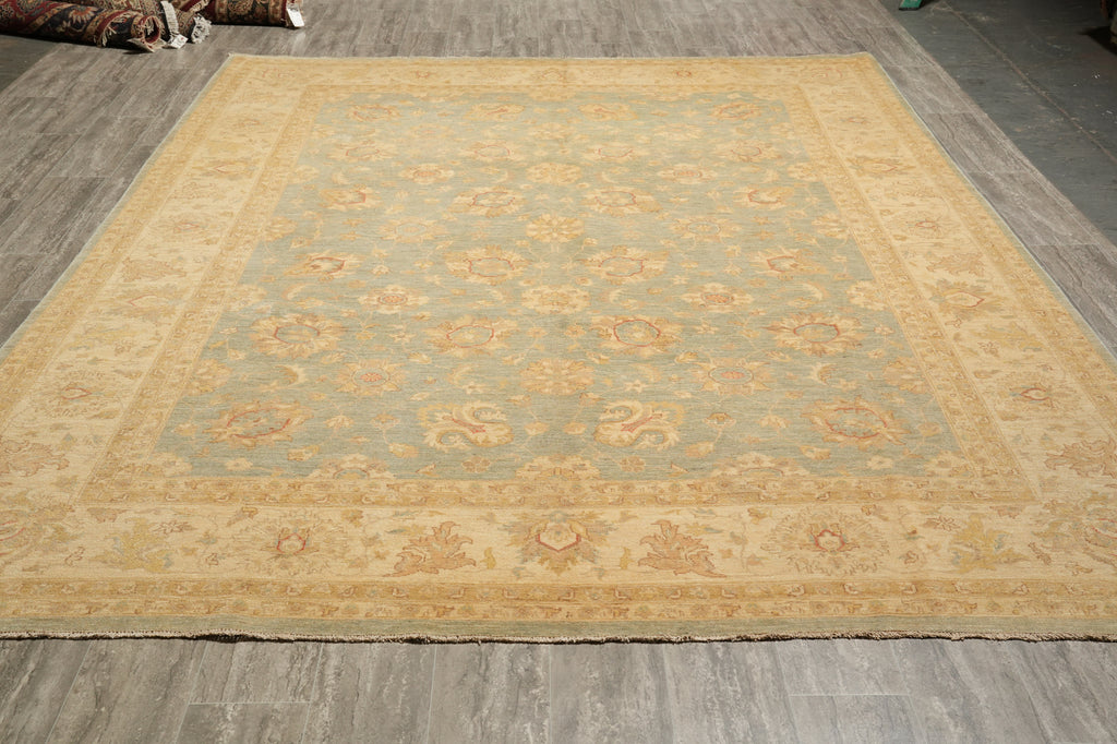 8.10 x 12 Chobi Peshawar handmade Rug Neutral Green Gold #F-4233
