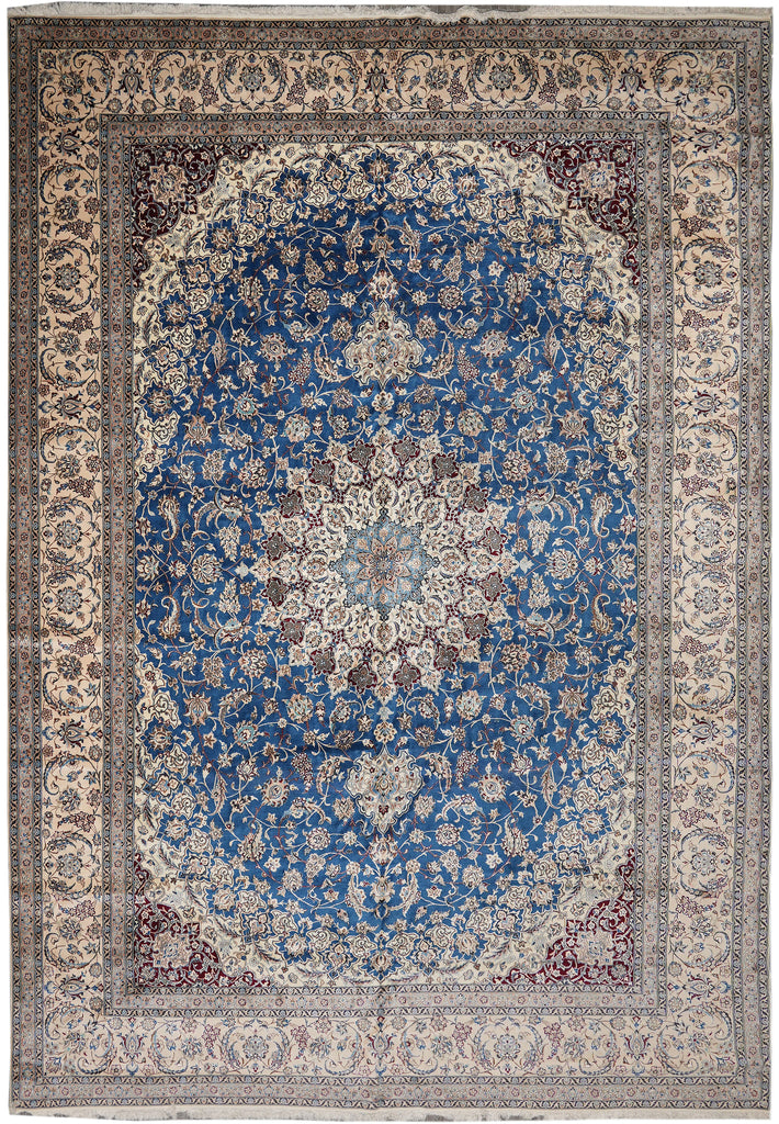 13 x 19.4 Authentic Persian Blue Nain Rug Wool and Silk