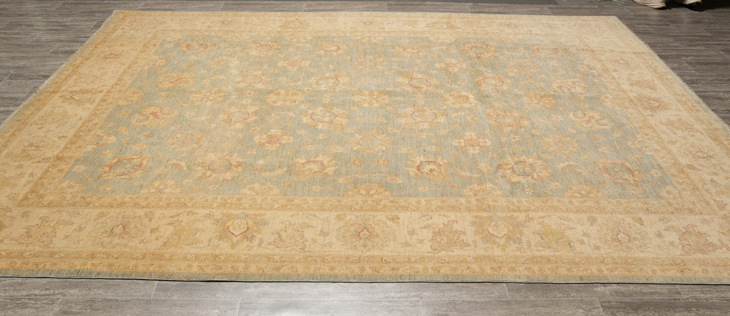 8.10 x 12 Chobi Peshawar handmade Rug Neutral Green Gold #F-4233