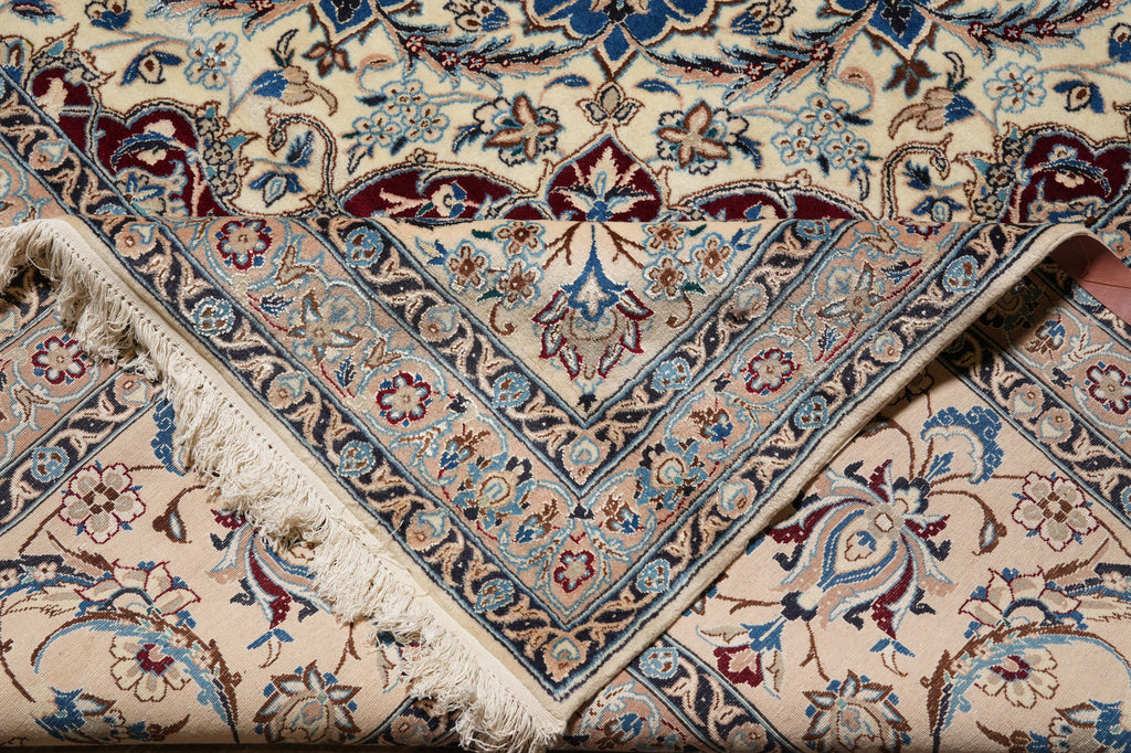 13 x 19.4 Authentic Persian Blue Nain Rug Wool and Silk #PIX-12613
