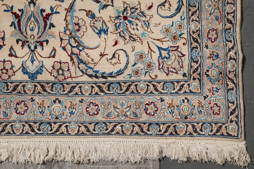 13 x 19.4 Authentic Persian Blue Nain Rug Wool and Silk #PIX-12613