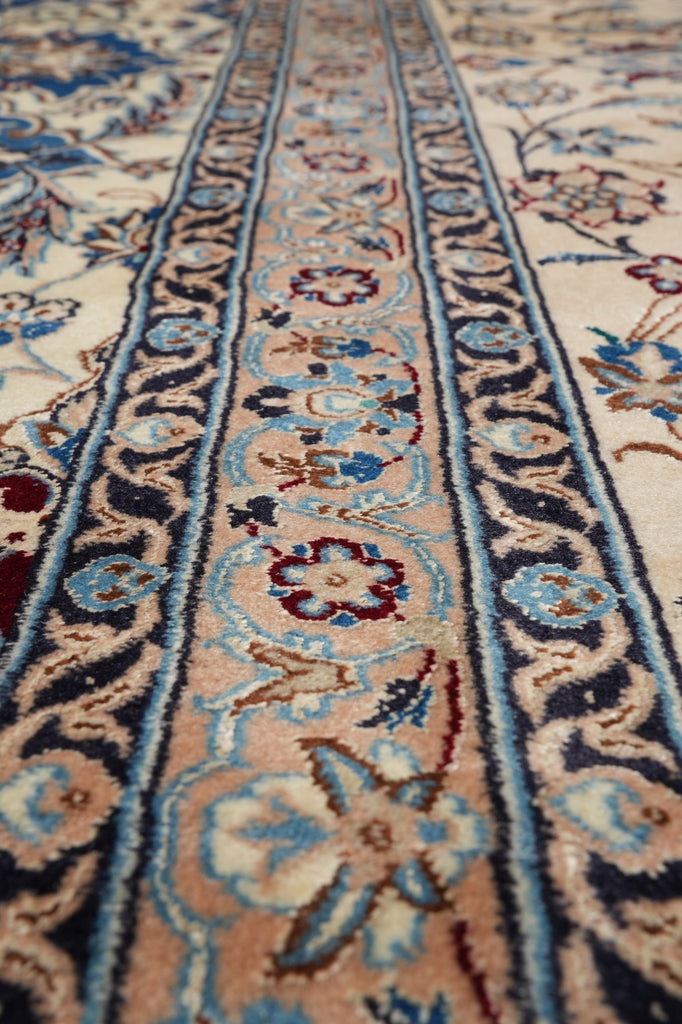 13 x 19.4 Authentic Persian Blue Nain Rug Wool and Silk #PIX-12613