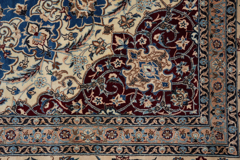 13 x 19.4 Authentic Persian Blue Nain Rug Wool and Silk #PIX-12613