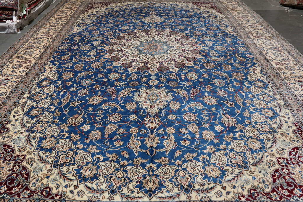 13 x 19.4 Authentic Persian Blue Nain Rug Wool and Silk #PIX-12613