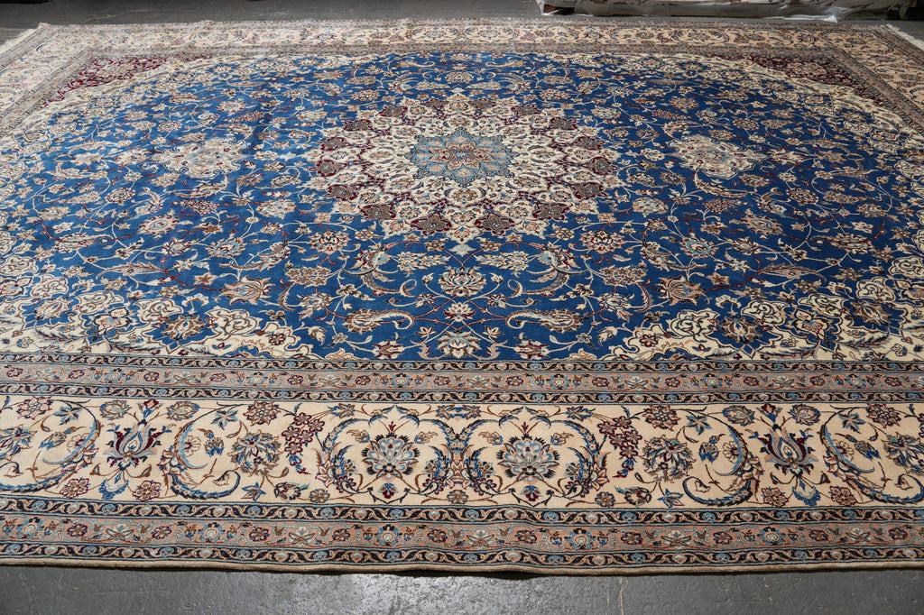 13 x 19.4 Authentic Persian Blue Nain Rug Wool and Silk