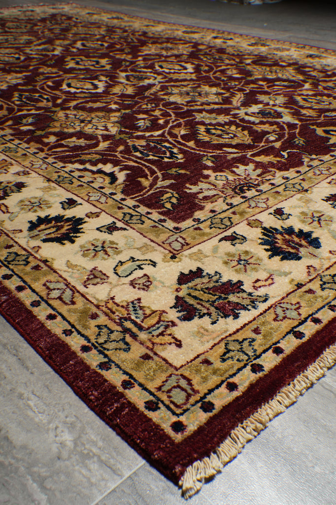 6 x 9 Rich Burgundy Quality Natural Silky Wool Hand-Knotted Zigler Chobi Rug #B-73624