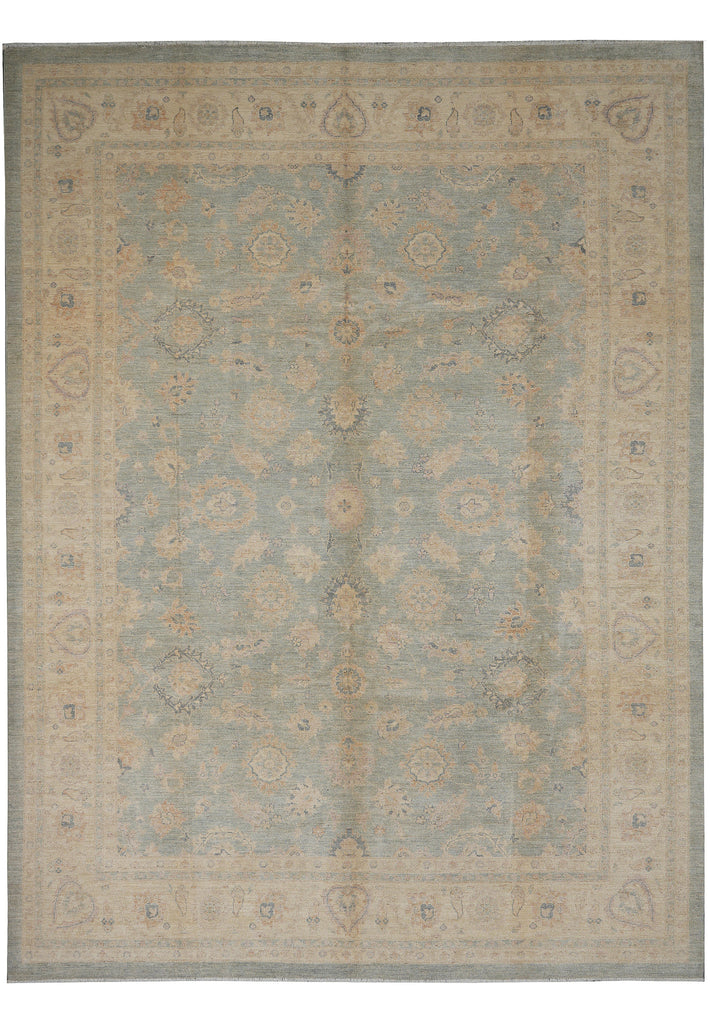 9.1 x 12 Antique Light Green Chobi Peshawar Rug Handmade Pakistan #F-4236