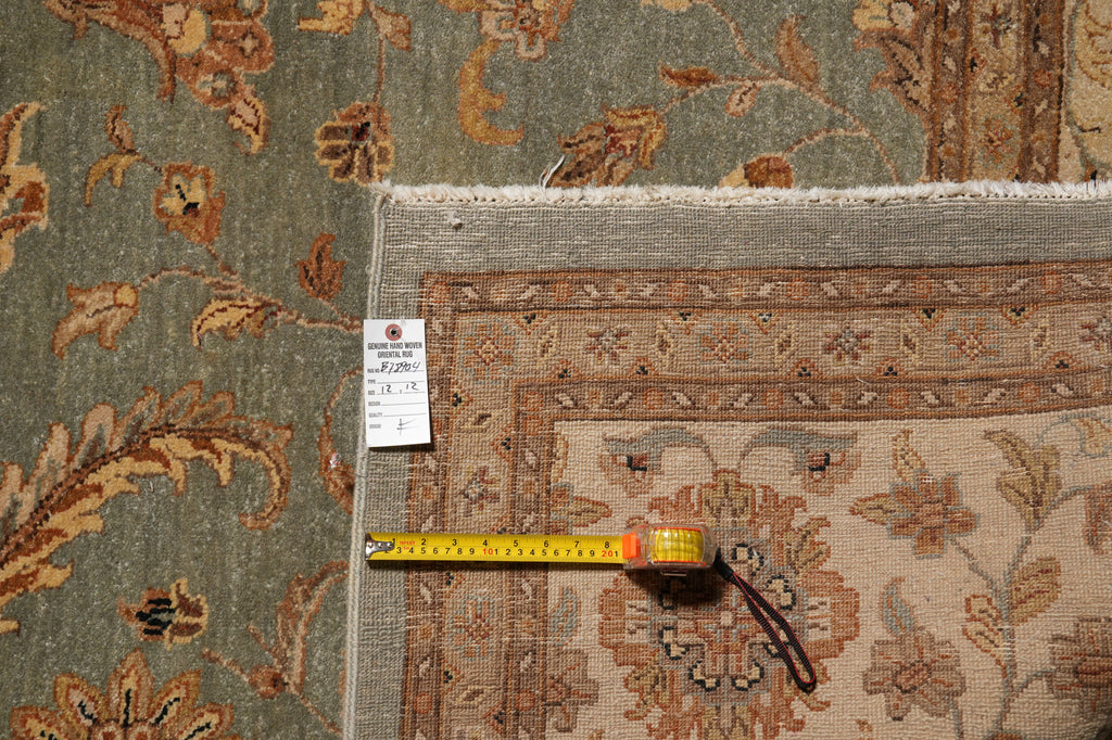 12 x 12 Feet Sqaure Natural Wool Chobi Peshawar Rug Green #B-78904