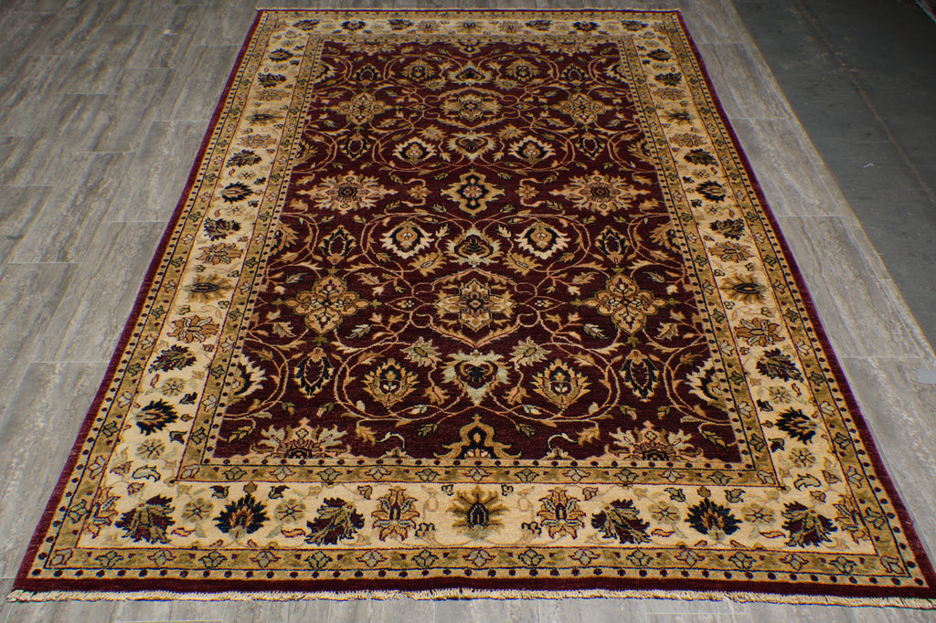 6 x 9 Rich Burgundy Quality Natural Silky Wool Hand-Knotted Zigler Chobi Rug #B-73624