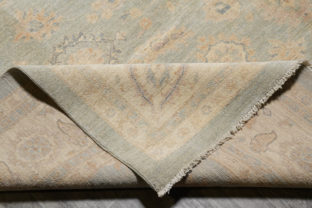 9.1 x 12 Antique Light Green Chobi Peshawar Rug Handmade Pakistan #F-4236