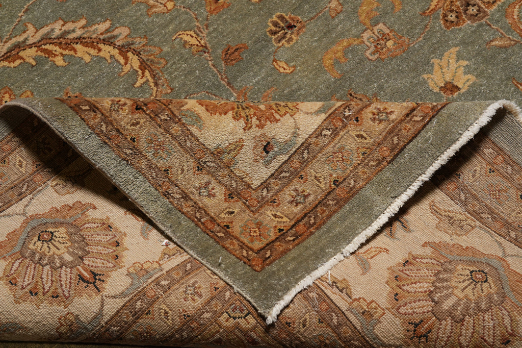 12 x 12 Feet Sqaure Natural Wool Chobi Peshawar Rug Green #B-78904
