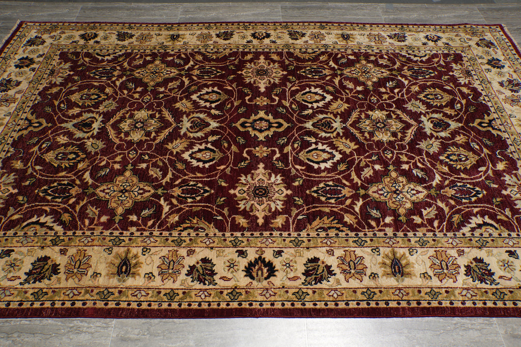 6 x 9 Rich Burgundy Quality Natural Silky Wool Hand-Knotted Zigler Chobi Rug #B-73624