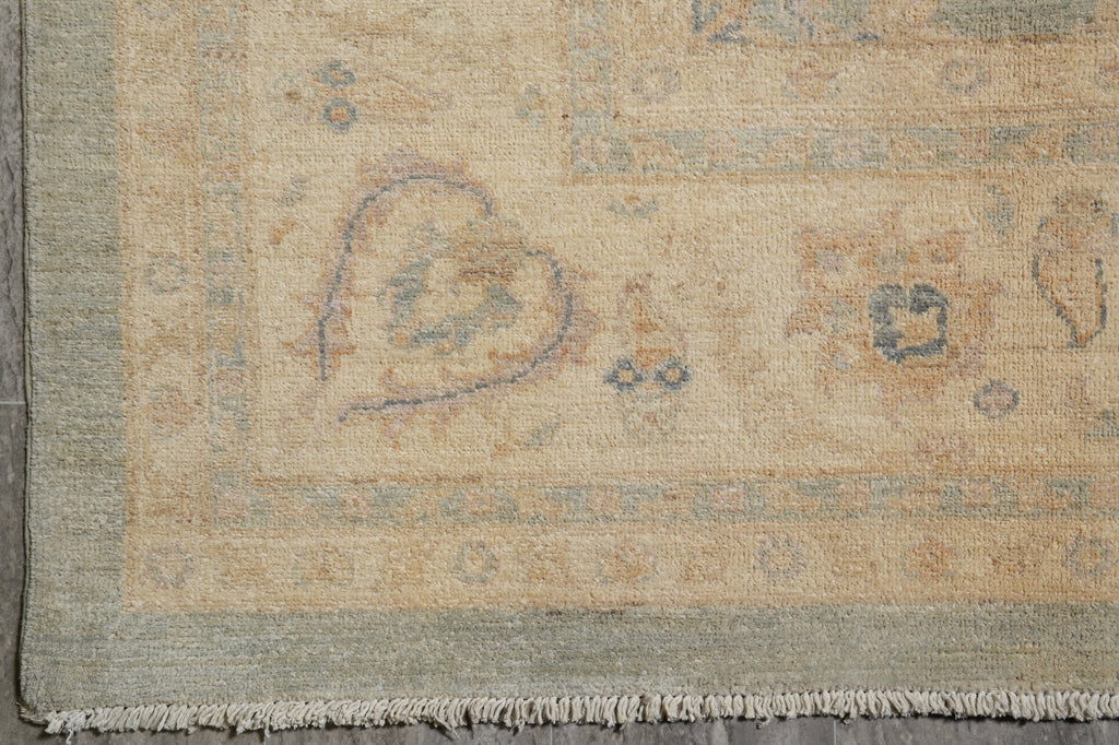 9.1 x 12 Antique Light Green Chobi Peshawar Rug Handmade Pakistan #F-4236