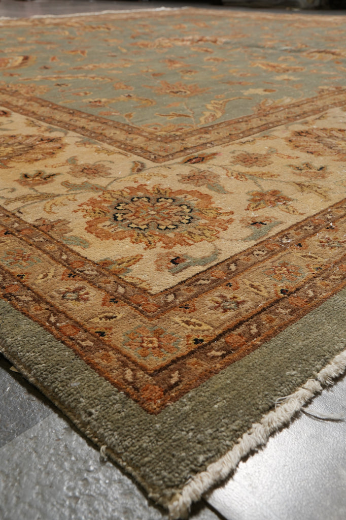 12 x 12 Feet Sqaure Natural Wool Chobi Peshawar Rug Green #B-78904