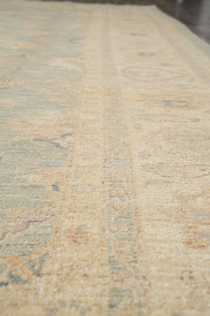 9.1 x 12 Antique Light Green Chobi Peshawar Rug Handmade Pakistan #F-4236