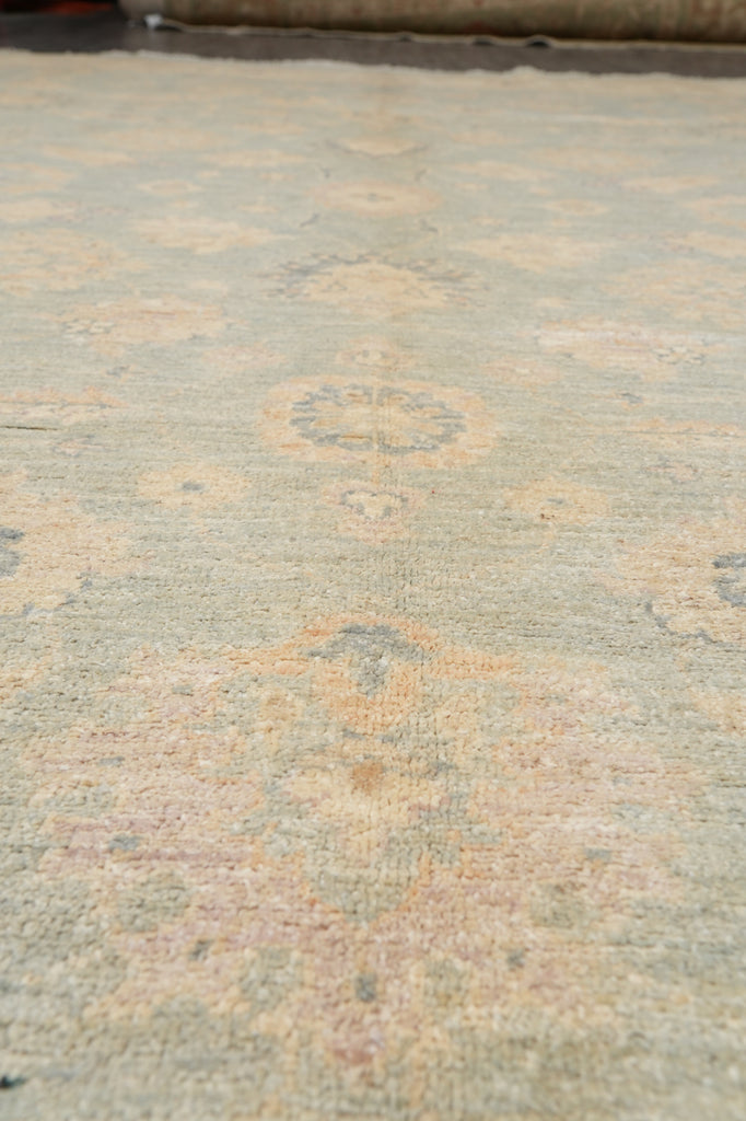 9.1 x 12 Antique Light Green Chobi Peshawar Rug Handmade Pakistan #F-4236