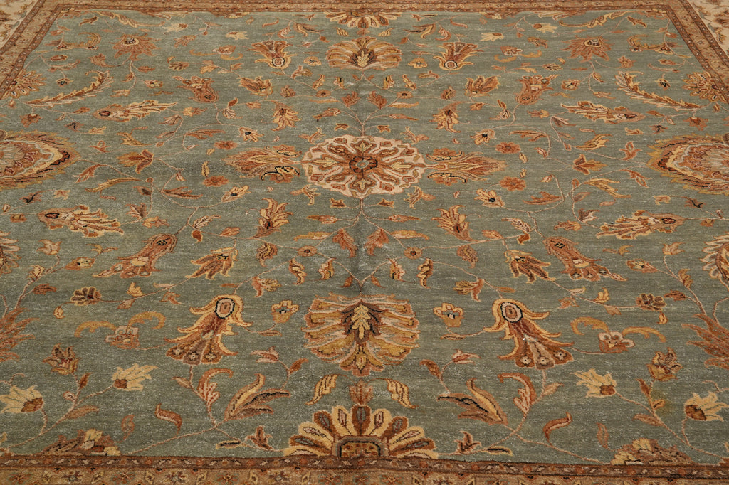12 x 12 Feet Sqaure Natural Wool Chobi Peshawar Rug Green #B-78904