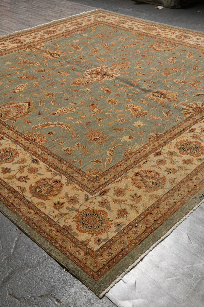 12 x 12 Feet Sqaure Natural Wool Chobi Peshawar Rug Green #B-78904