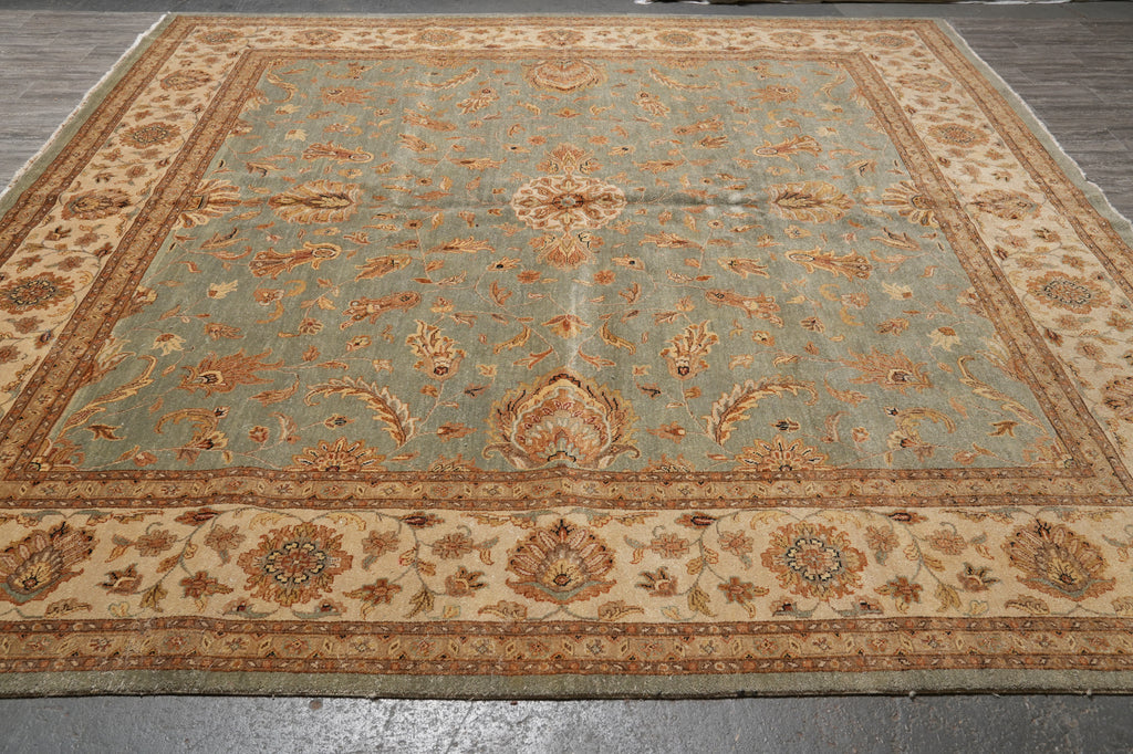12 x 12 Feet Sqaure Natural Wool Chobi Peshawar Rug Green #B-78904