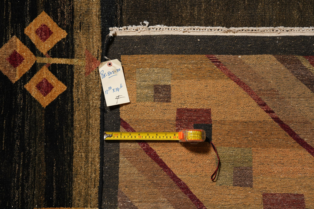 12 x 14.6 Quality Hand-Knotted Cotemporary Gabbeh Rug Black #PIX-805-30