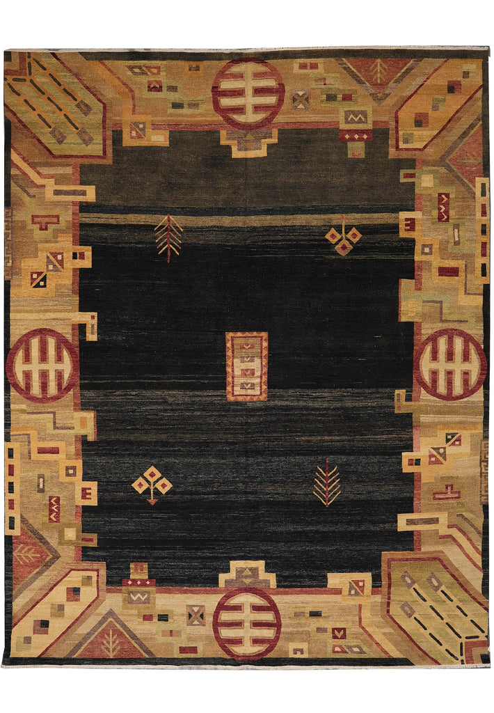 11.10 x 14.6 Quality Hand-Knotted Cotemporary Gabbeh Rug Black