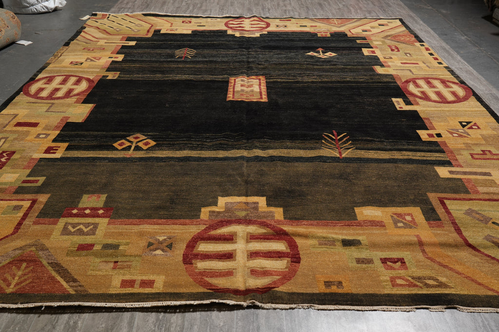 12 x 14.6 Quality Hand-Knotted Cotemporary Gabbeh Rug Black #PIX-805-30