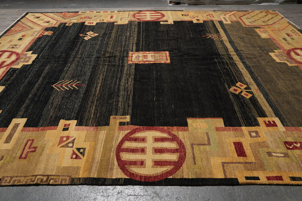 12 x 14.6 Quality Hand-Knotted Cotemporary Gabbeh Rug Black #PIX-805-30