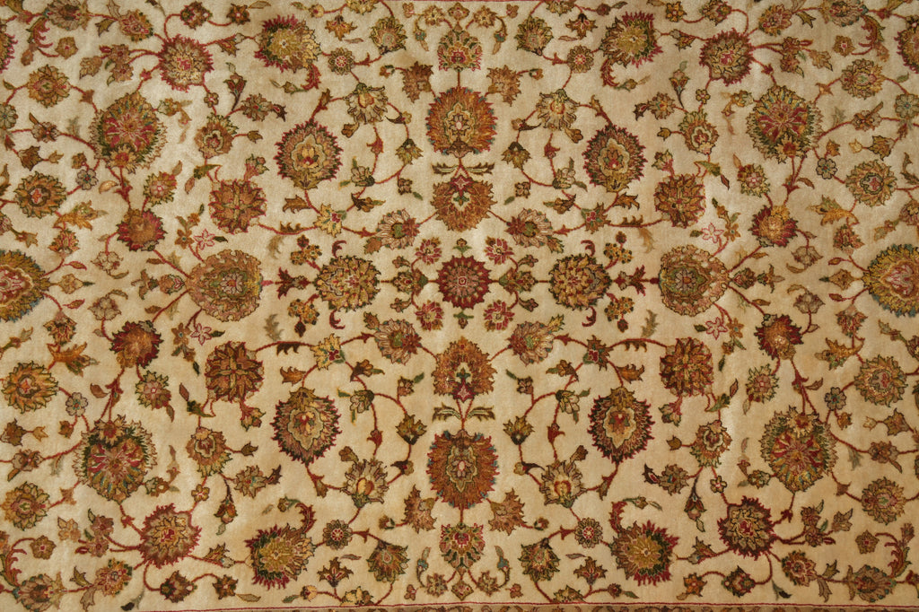 Patterned rug with floral design on a beige background