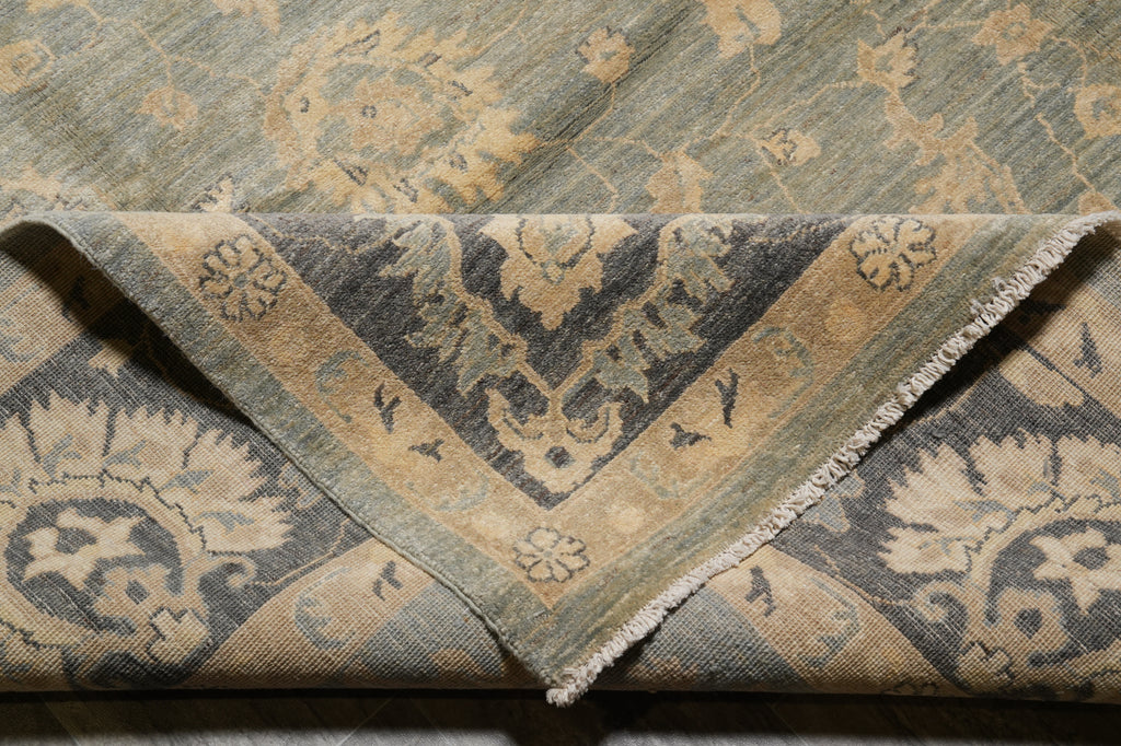 9 x 11.8 Olive Green Handmade Chobi Peshawar rug #F-4239